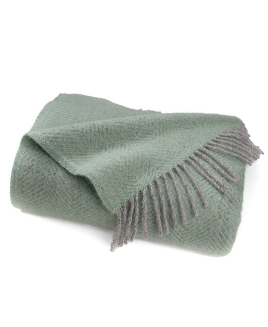 Highland Tweeds Herringbone Pure New Wool Throw - Basil