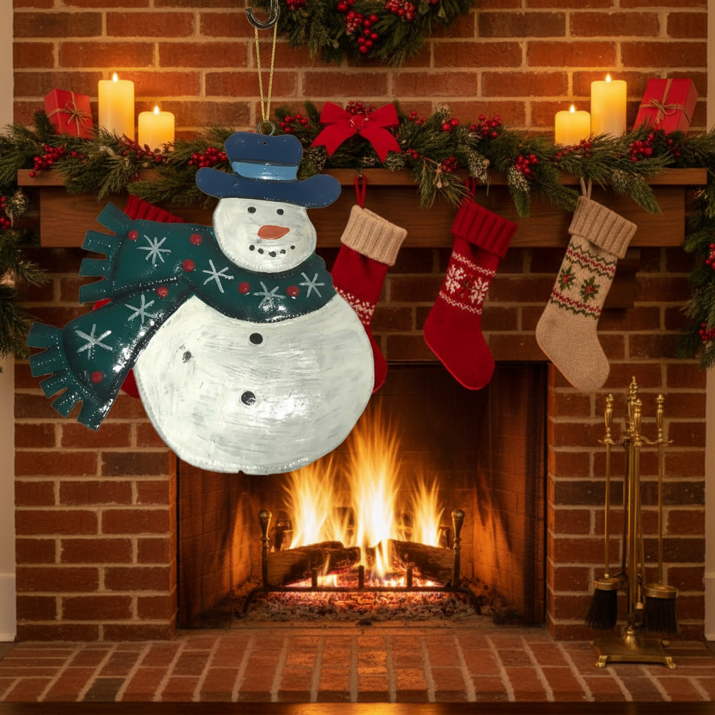 Painted Snowman & Scarf Ornament