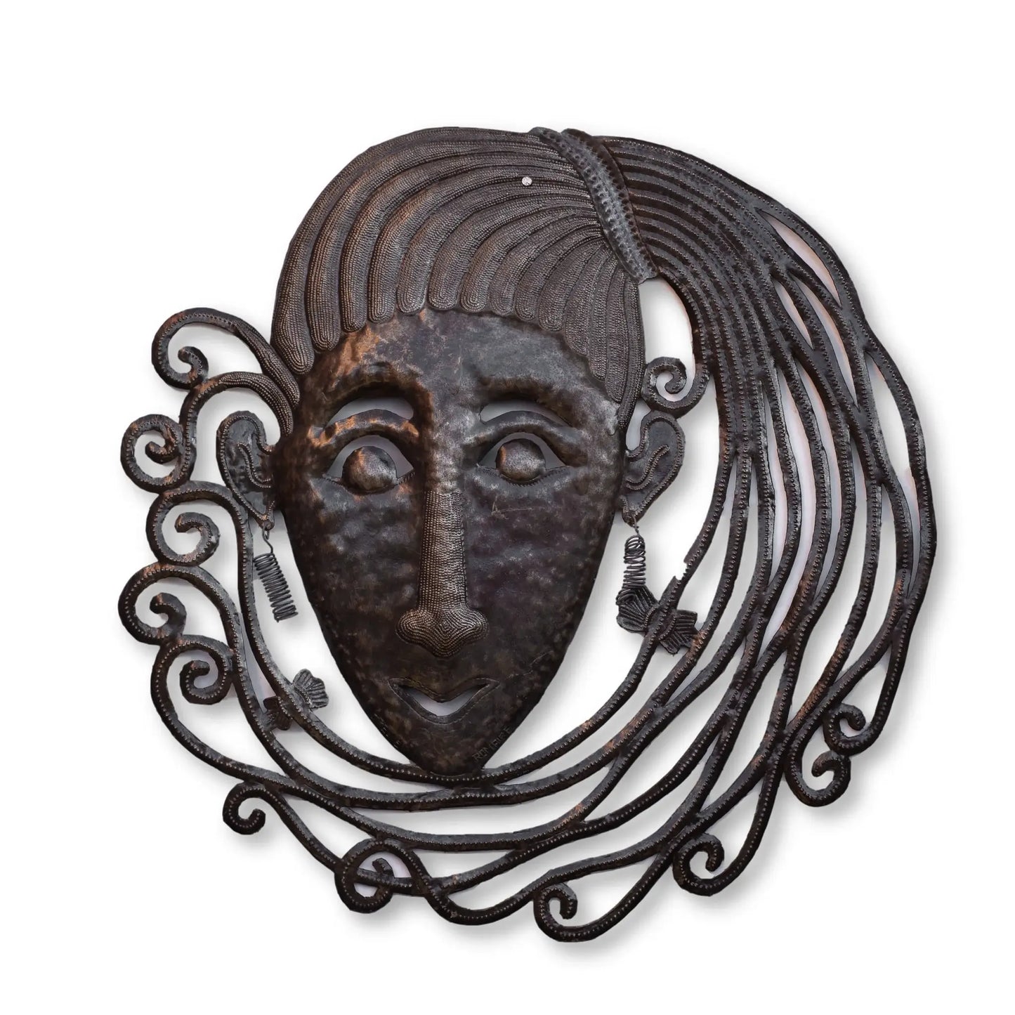 Limited Edition Metal Wall Girl with Spiral Earrings 23"
