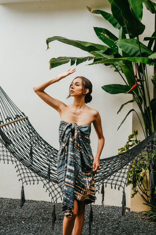 Beach Hand Dyed Sarong in Deep Sea Blue