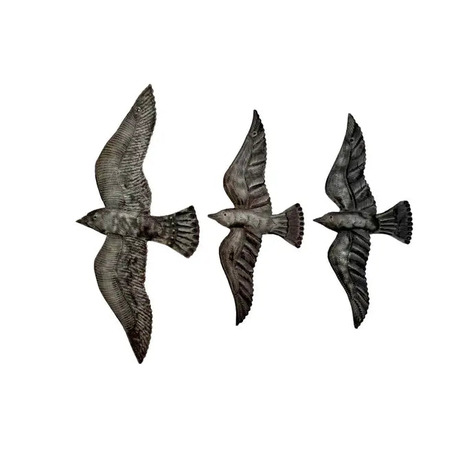 Large Metal Bird Flock set of 3 Haitian Metal Art