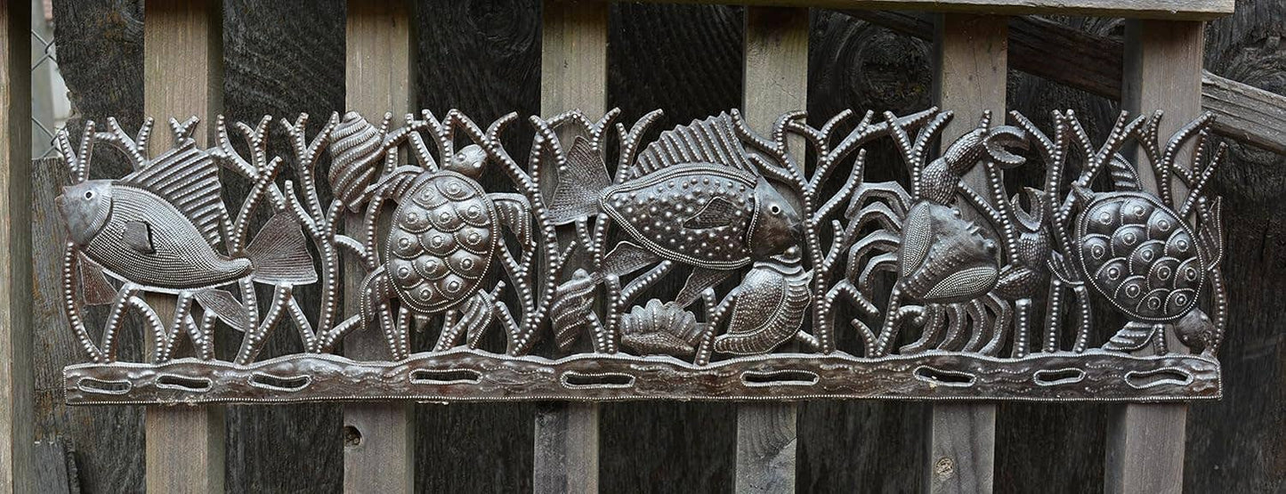Haitian Sea Life Metal Wall Art Over Door Decor 32" x 8"