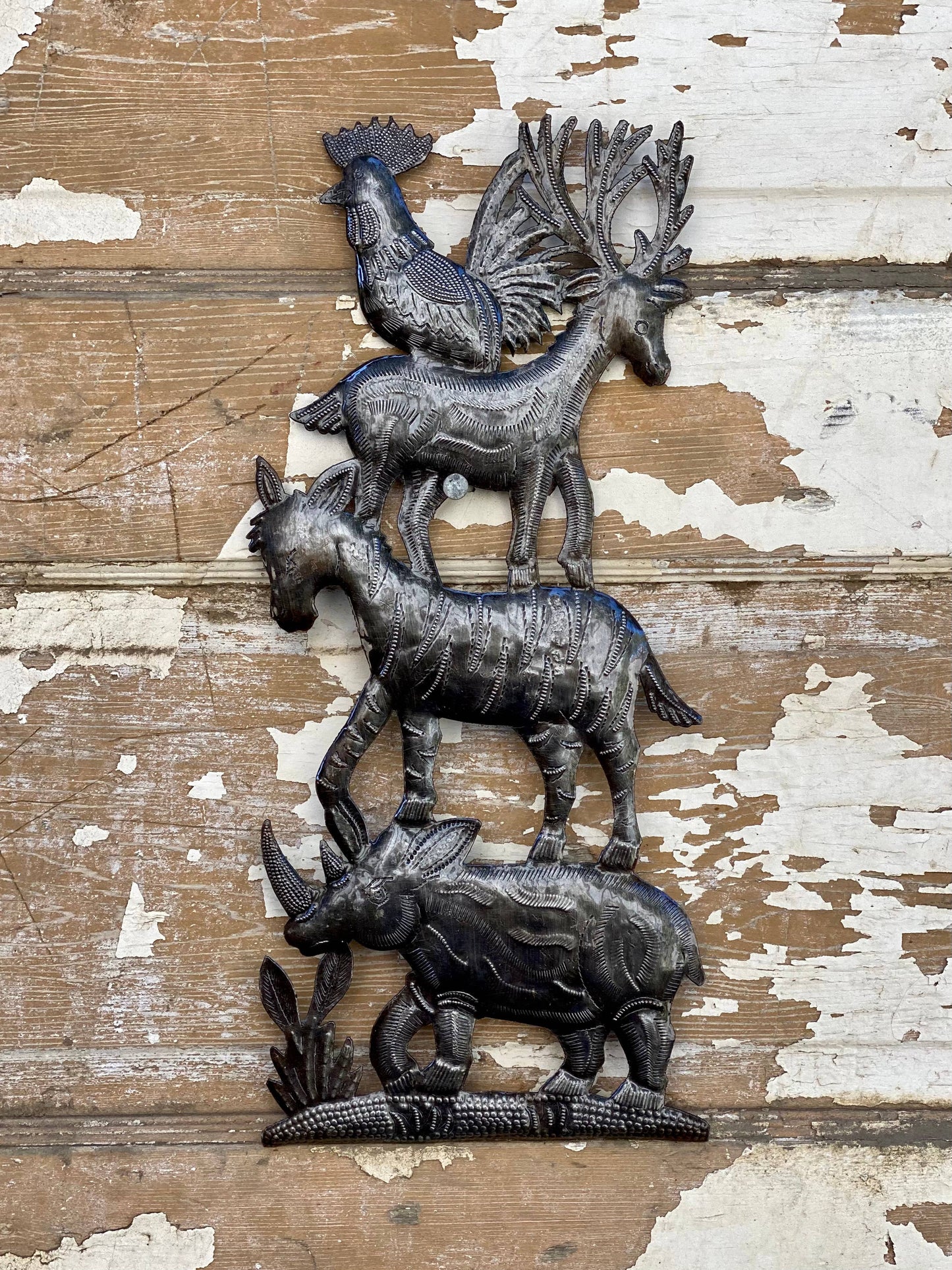 16.5" x 7" Haitian Bremen Stacked Animals Fair Trade Project