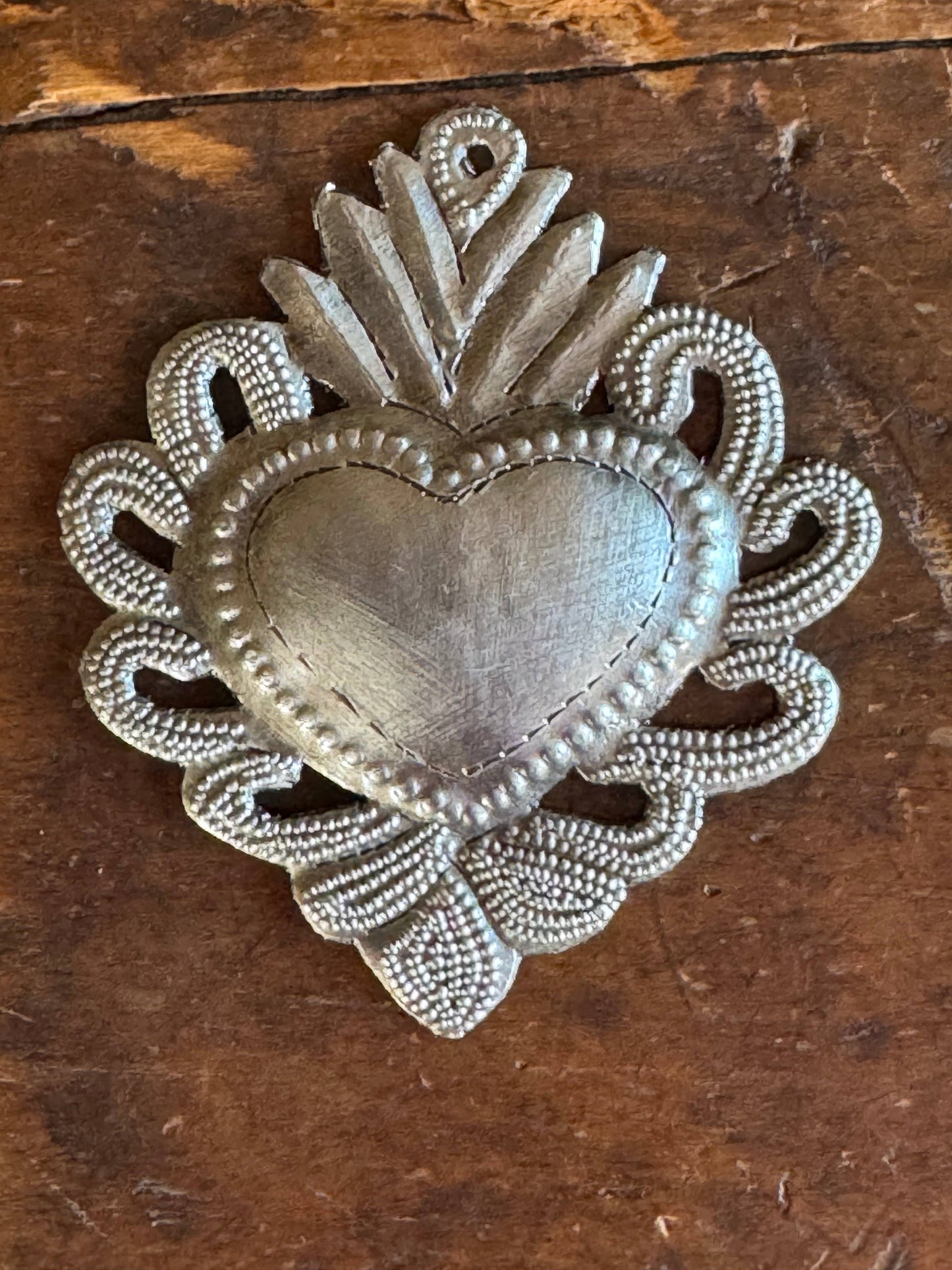 Sacred Heart, Wall Decor,Handmade Metal Haiti 3.25"x3.75"