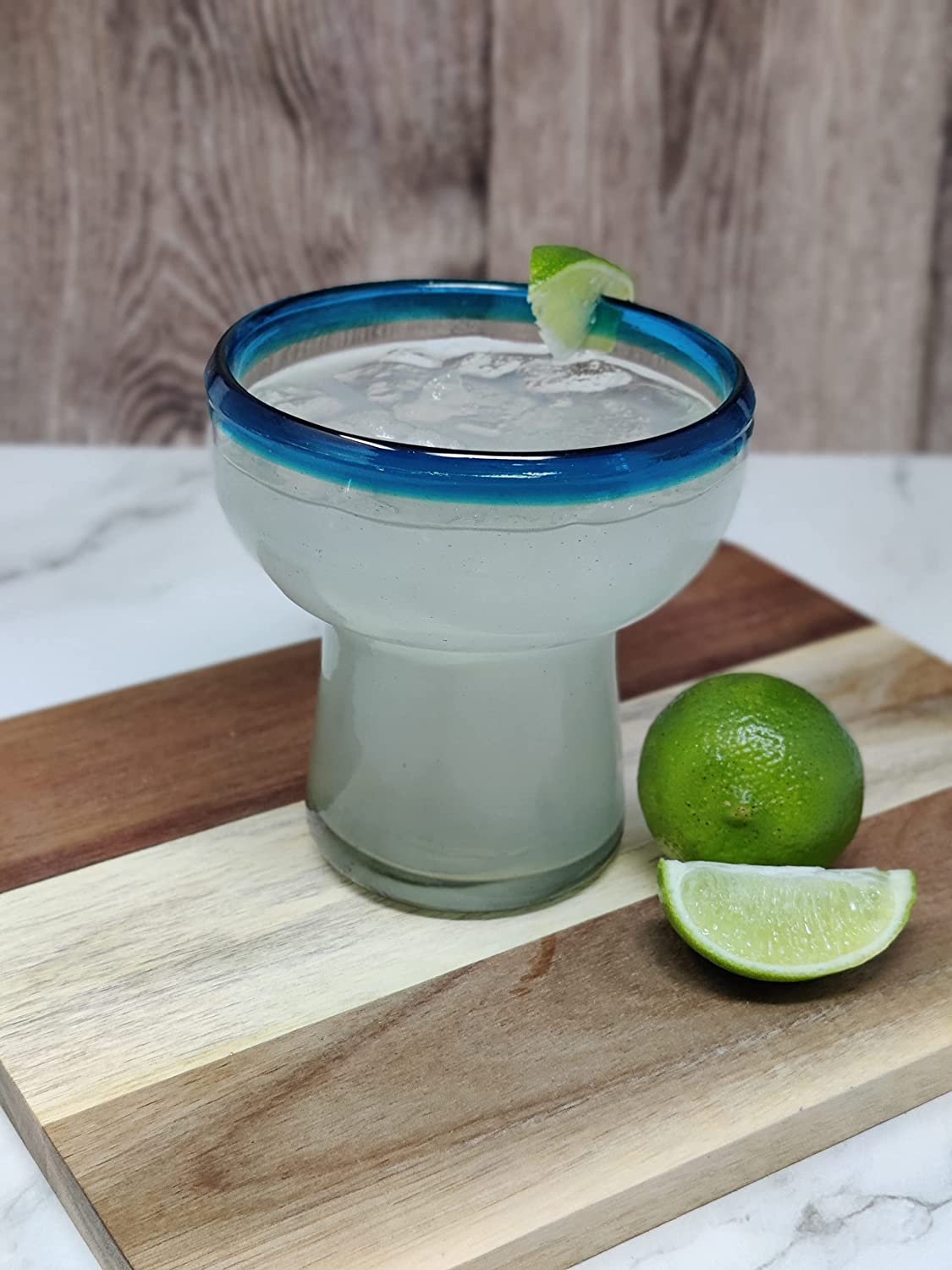 S/4 Stemless Aqua Rim Margarita Glasses