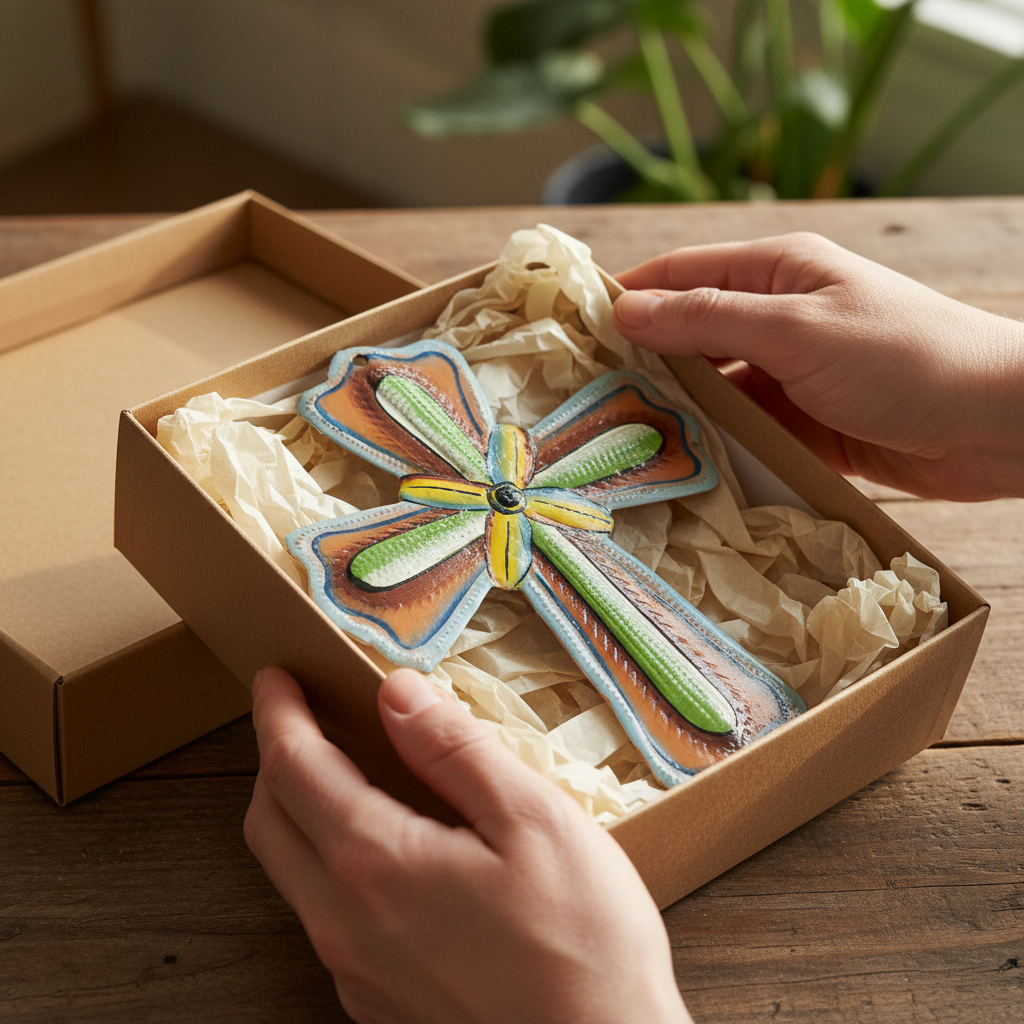 Painted Flower Cross Ornament