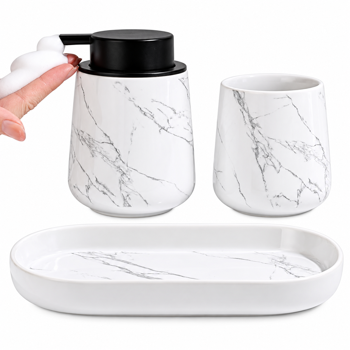 BosilunLife Marble Foaming Bathroom Set 3-Piece Recycled RebornClay™