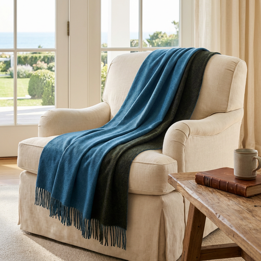 Highland Tweeds Reversible Double Cloth Throw - Sea/Green