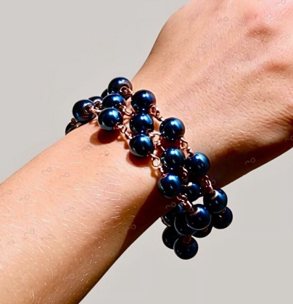 Celeste Blue Hematite 3-Layer Bracelet | Magnetic Clasp