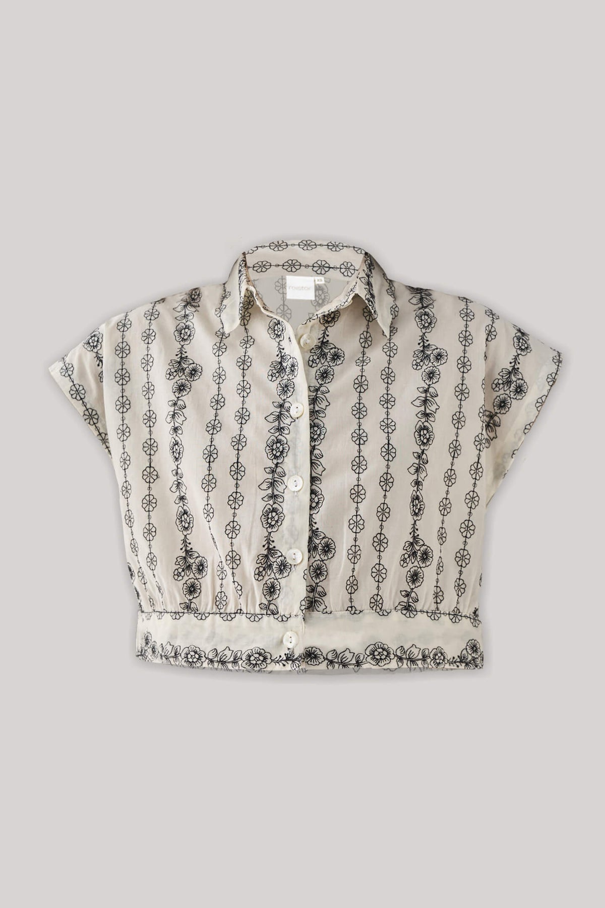 Oversized Crop Shirt with Floral Embroidery