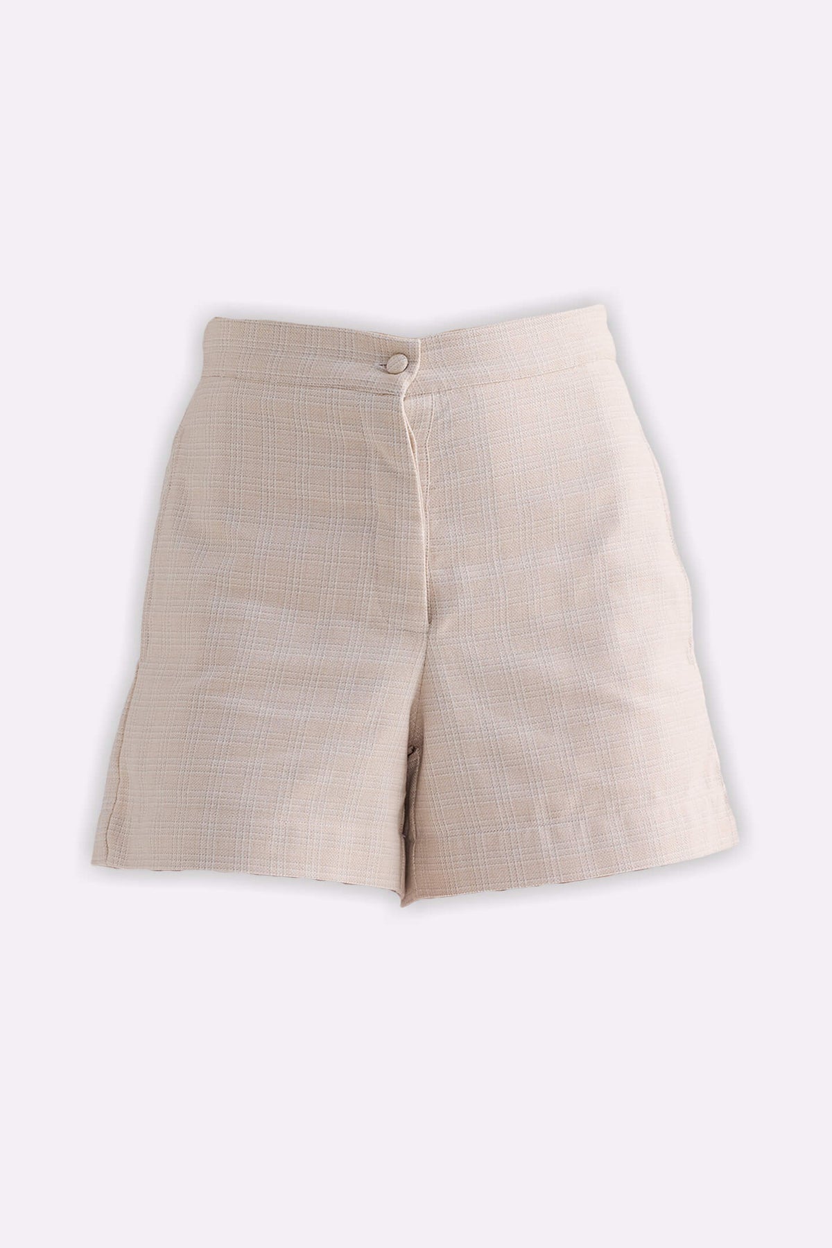Cotton Tweed Shorts in Cream Front Lay