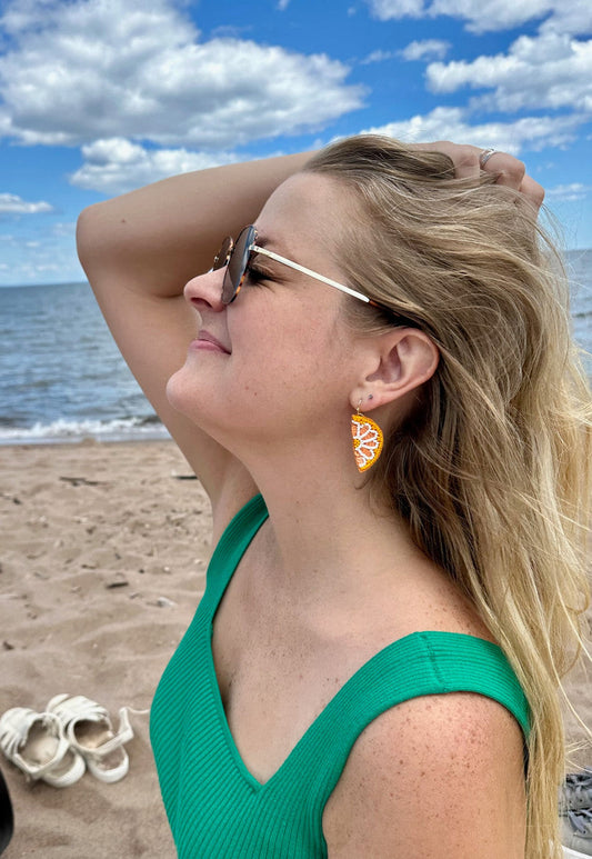 Citrus Fruit Slice Beaded Earrings - Orange or Lime