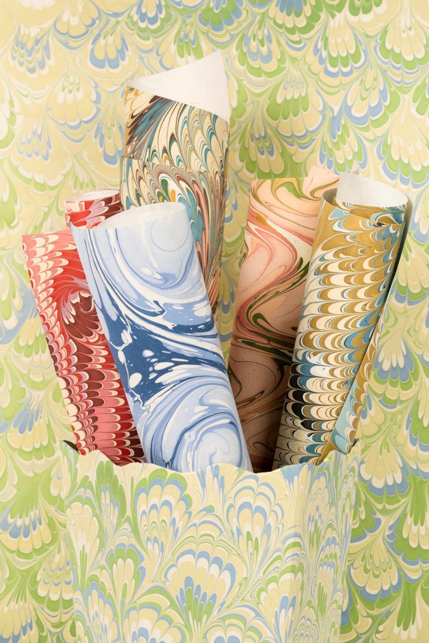 Hand-Marbled Ocean Wave Gift Wrapping Paper Sheets