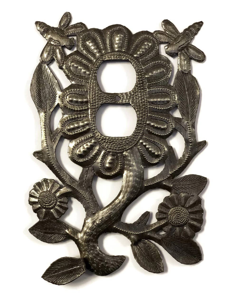 Haitian Metal Dragonfly Outlet Cover Handmade Floral Art