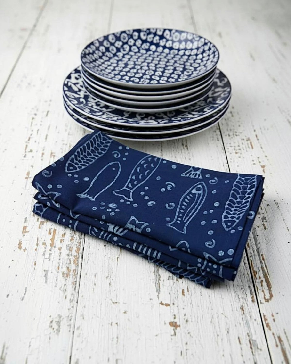 S/4 Navy Hand Block Print Cotton Napkins
