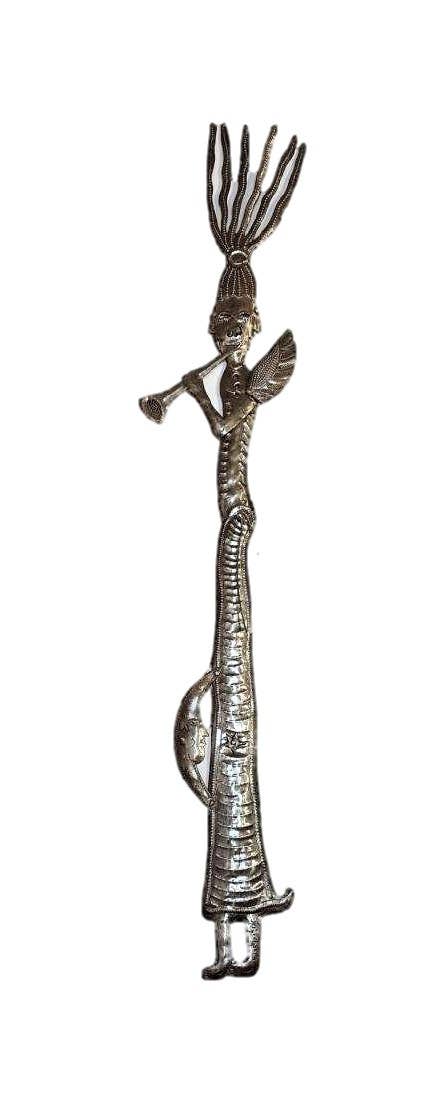 Skinny Angel w Moon Haitian Metal Art 5" x 34" Wall Decor