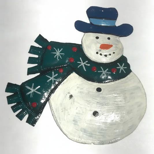 Painted Snowman & Scarf Ornament