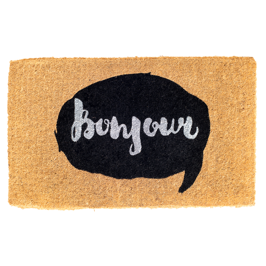 Bonjour Callout Doormat (18" x 30" Thick) Handwoven, Durable FINAL SALE