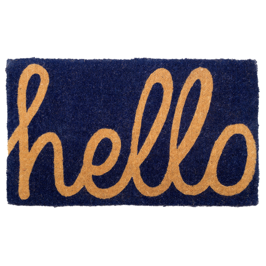 Cursive Hello Dark Blue Coir Doormat