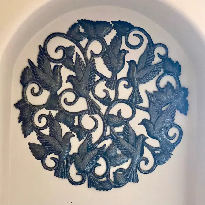 Delicate Cut Birds in Flight, Haitian Wall Hanging 23"