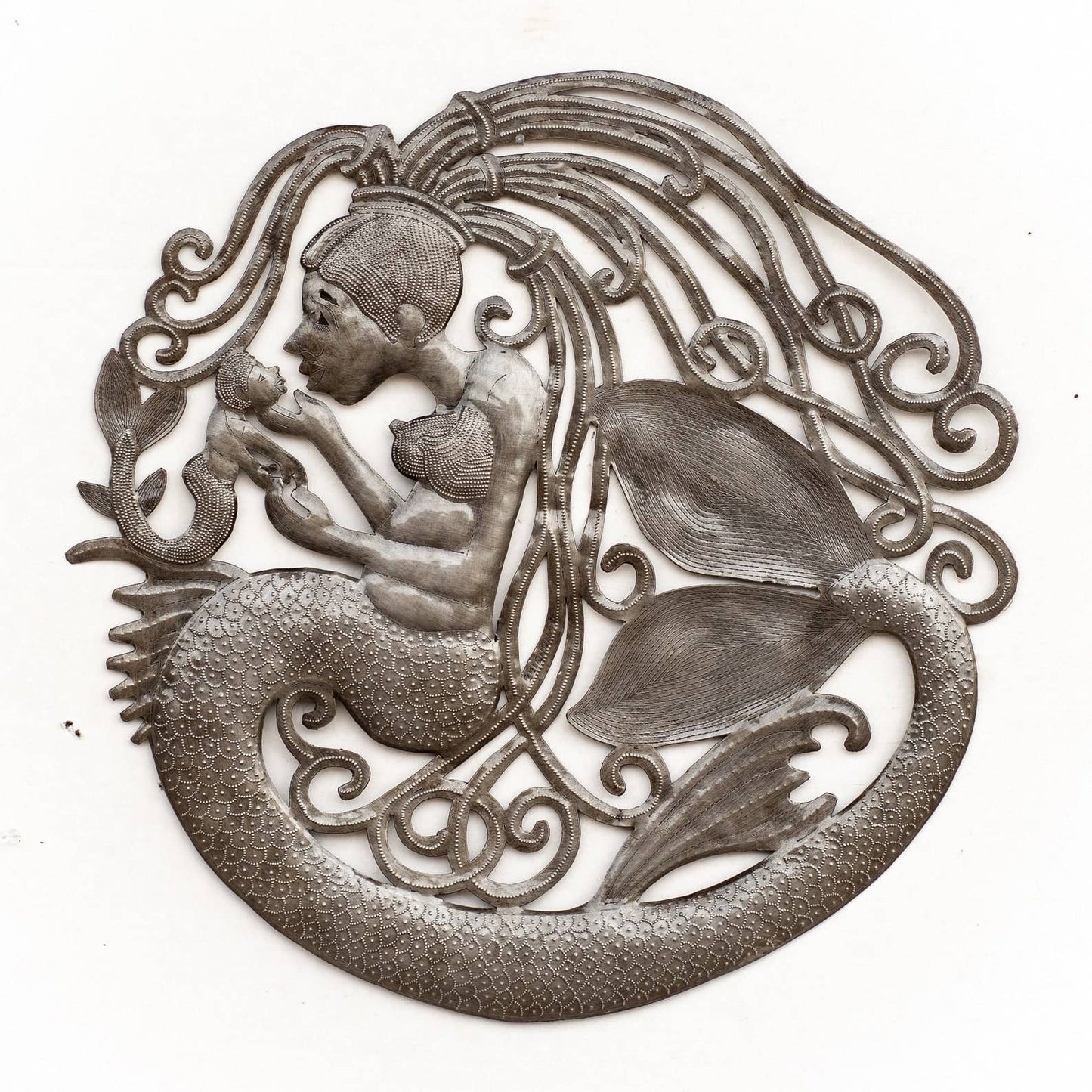 Child Mermaid Dreaming in the Sea, Haitian Metal Art, Mermaid Theme Room