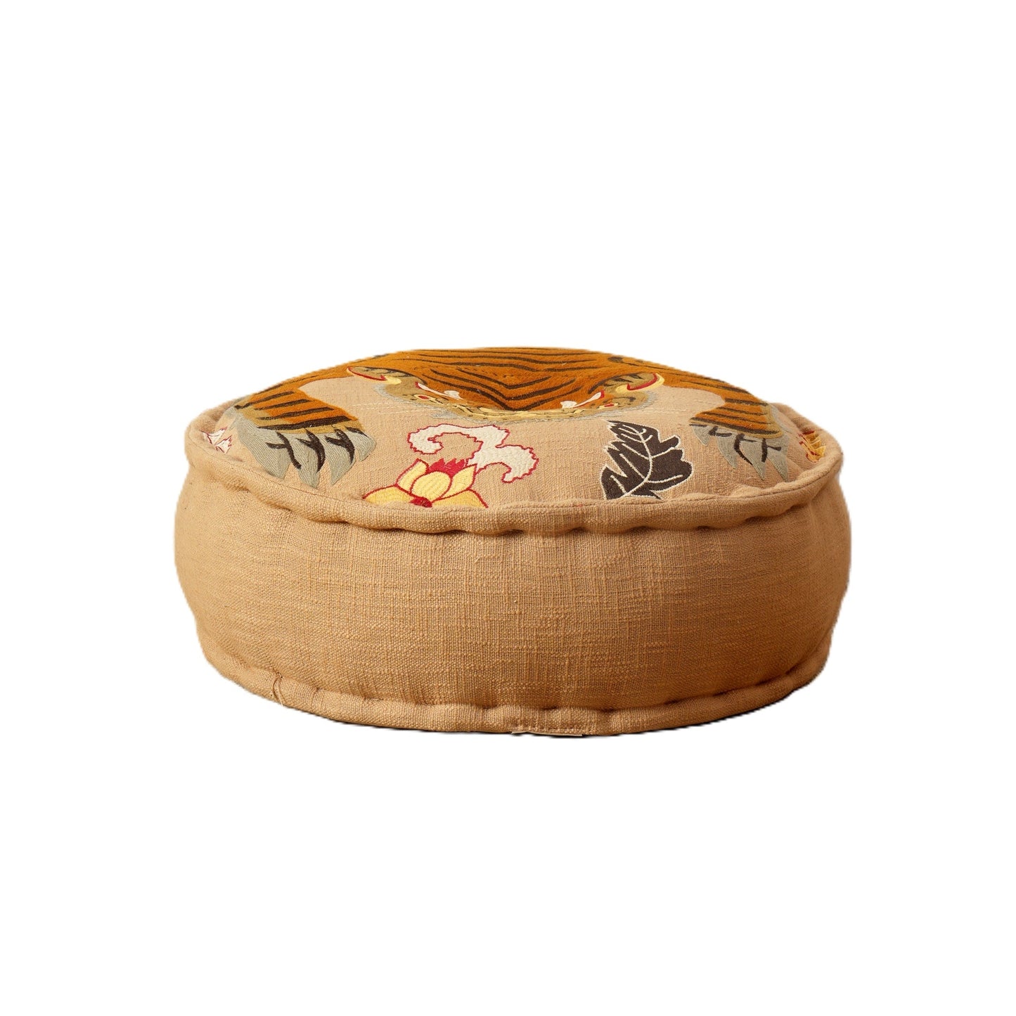 Floor Pouf with Tiger Print Embroidery