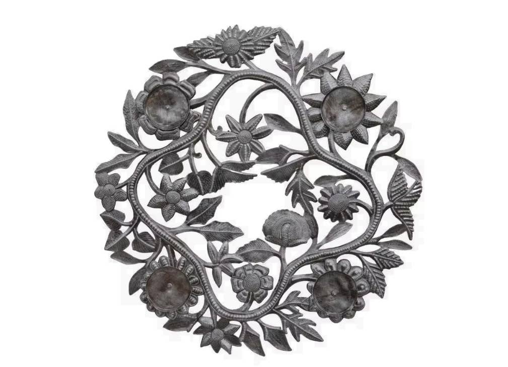 Handcrafted Haitian Metal Art, Advent Flower Wreath 23"