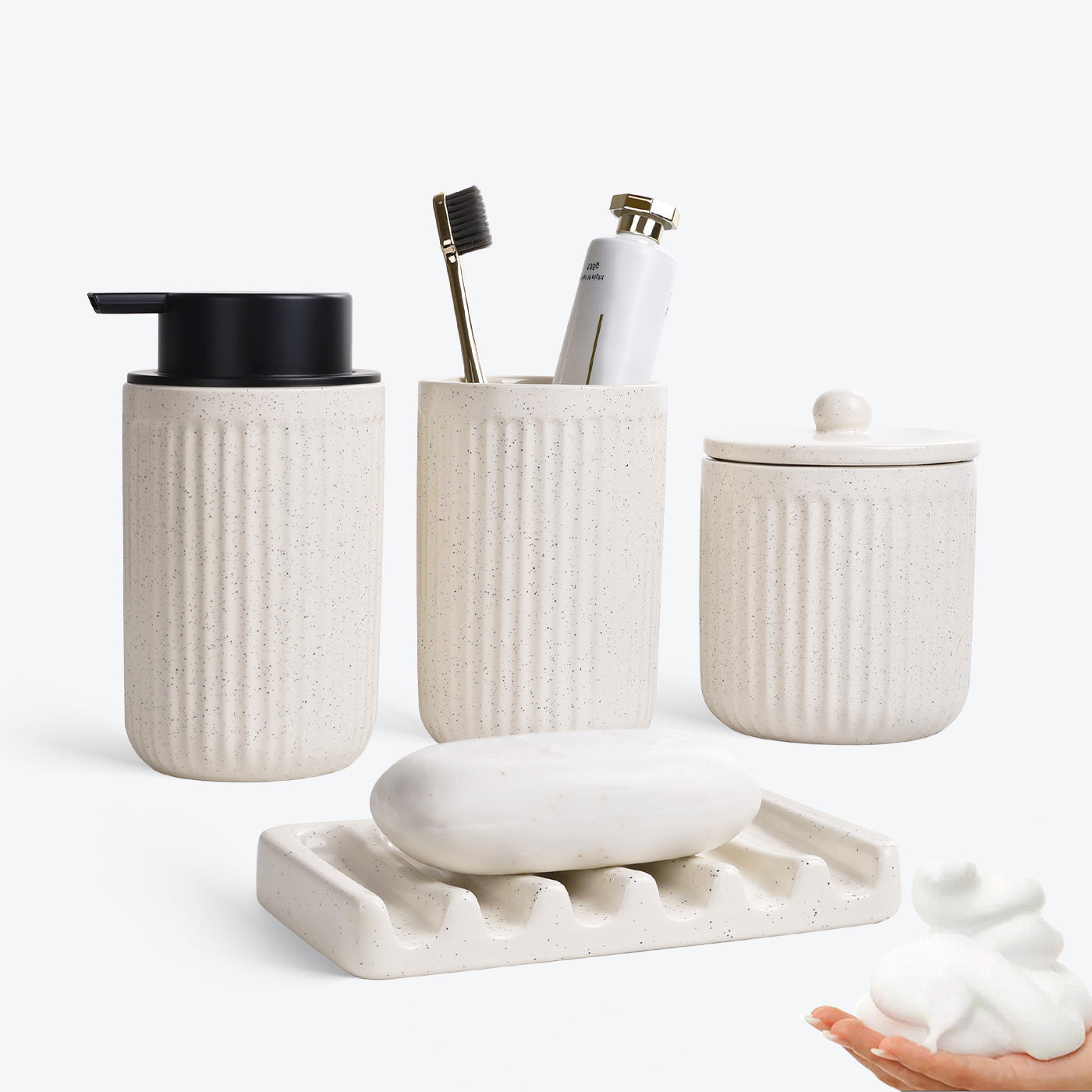 BosilunLife Pockmark 4-Piece Foaming Bathroom Set Recycled Ceramic Eco-Clay
