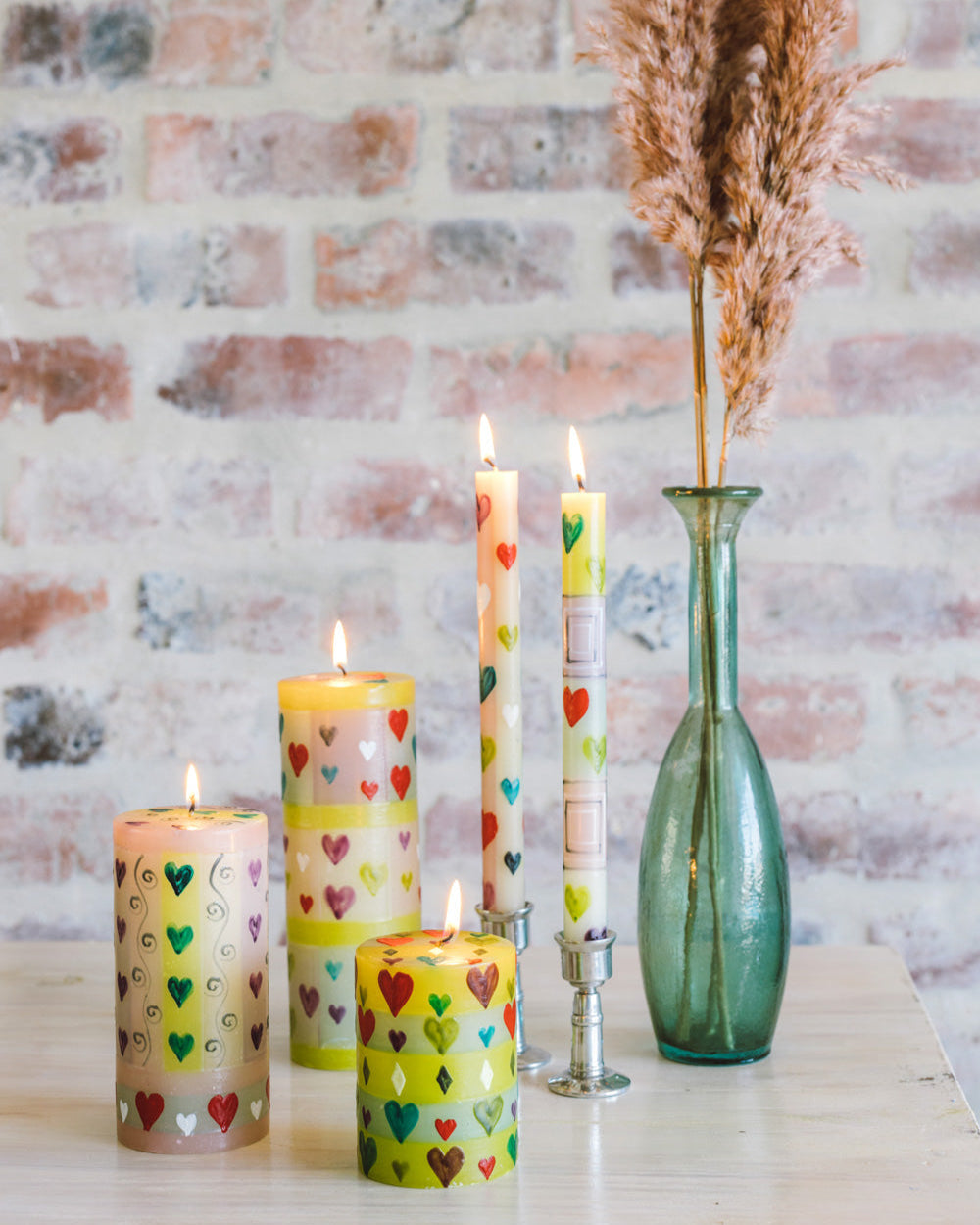 Pastel Hearts Painted Candles