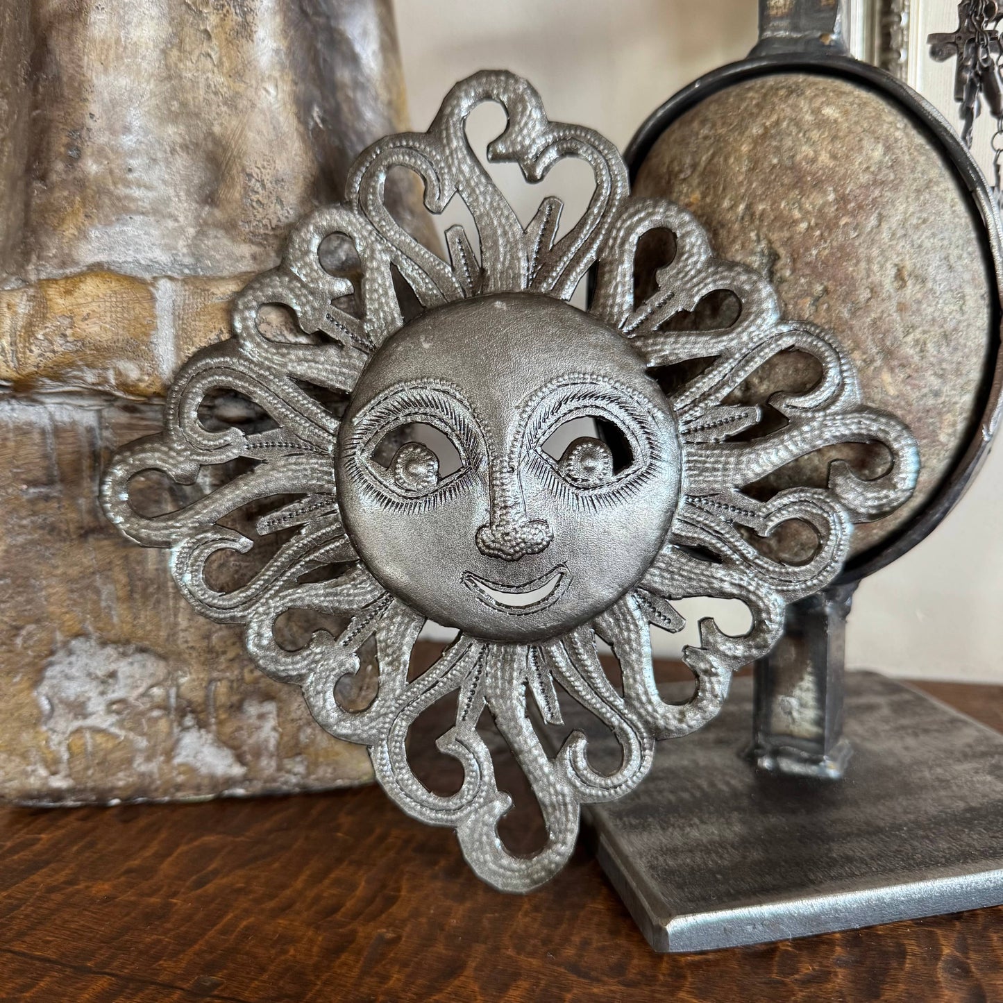 Decorative Ray of Sunshine, Mini Sunface, Metal Decor, 7"