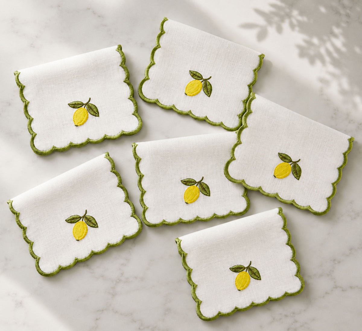 Embroidered Lemon Cocktail Napkin (Set of 6)