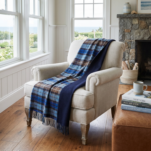 Highland Tweeds Double Cloth Reversible Throw - Blue Buchanan