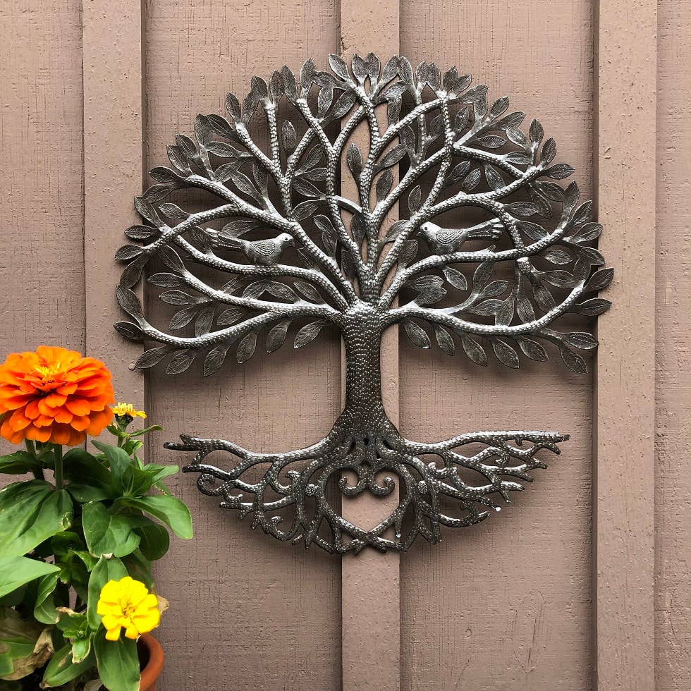 23" Haitian Metal Tree of Life with a Heart, Handmade
