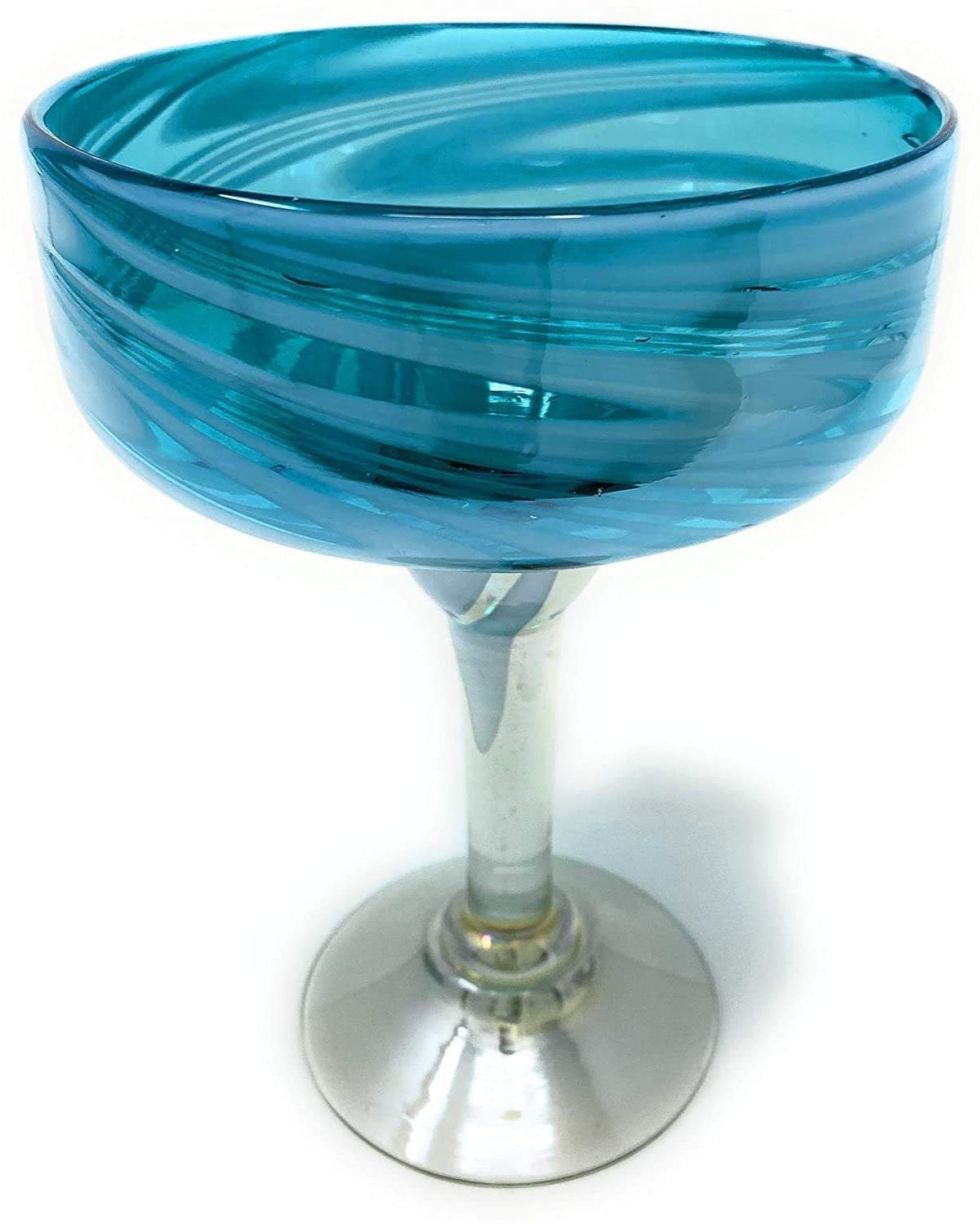 Aqua Swirl Design Margarita Glasses - Set of 4