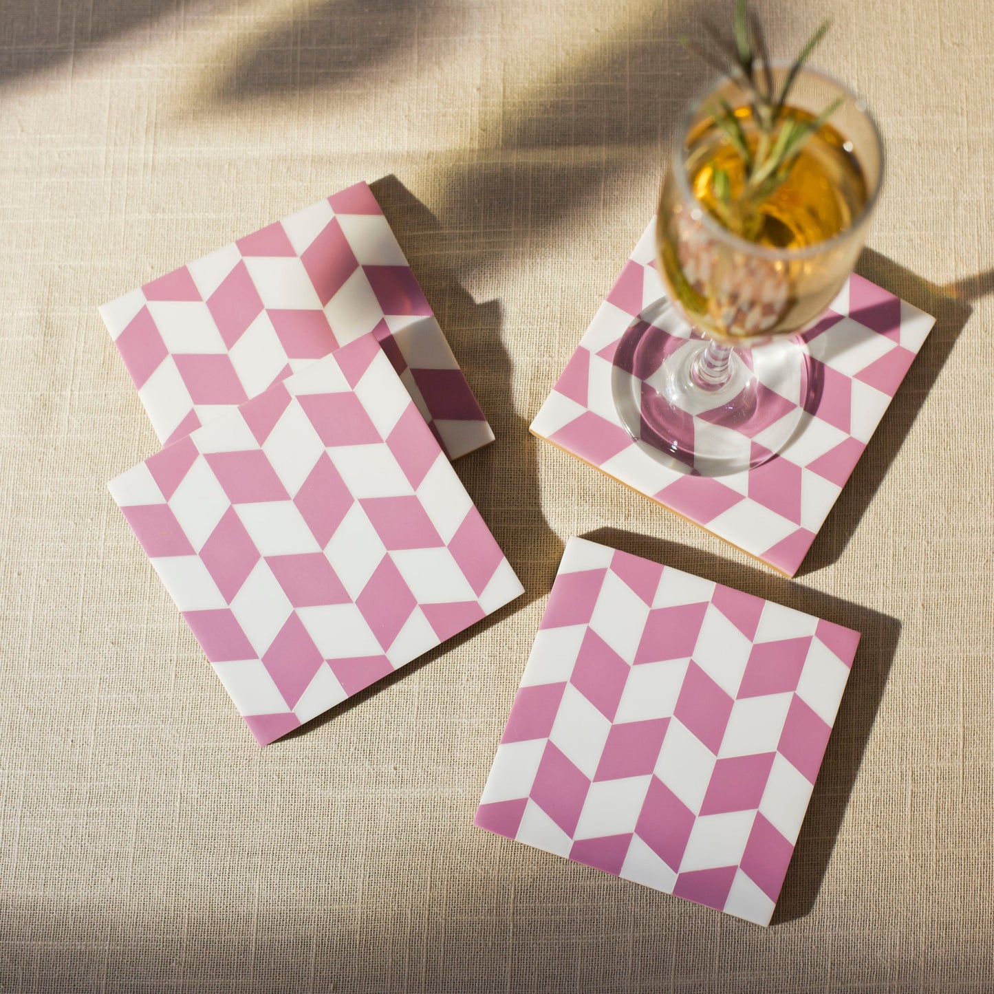 Rosette Pink and Ivory Coasters
