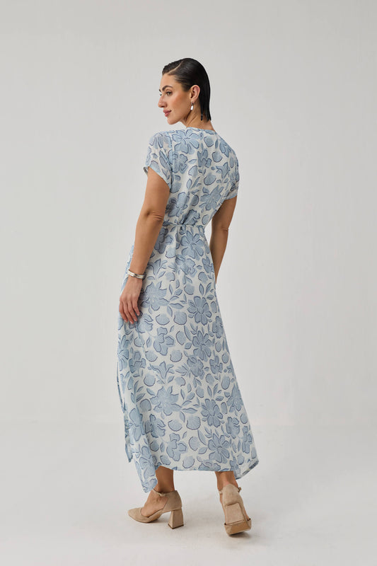 Maxi Wrap Dress in Soft Blue Florals
