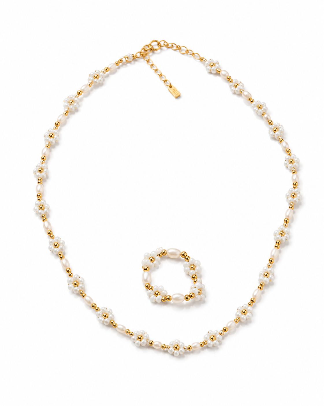 Freshwater Pearl and Flower Beaded Necklace