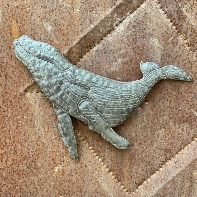 Haitian Metal Whale Wall Art 13"x11" Handmade Sculpture Left