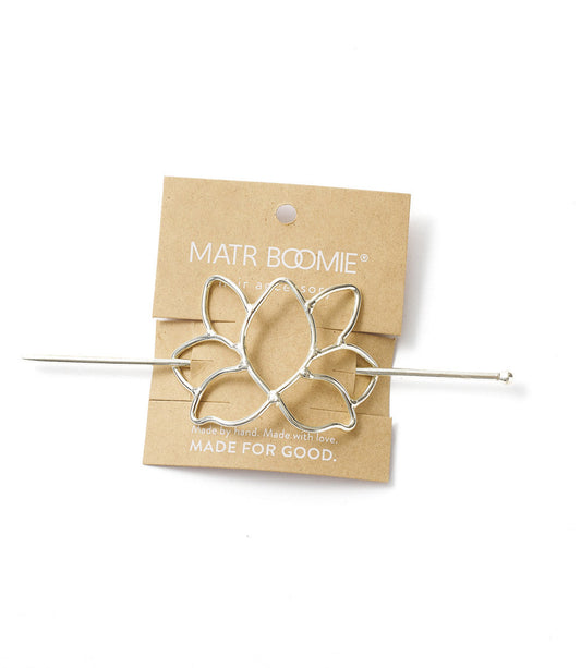 Kairavini Lotus Hair Slide with Stick - Silver