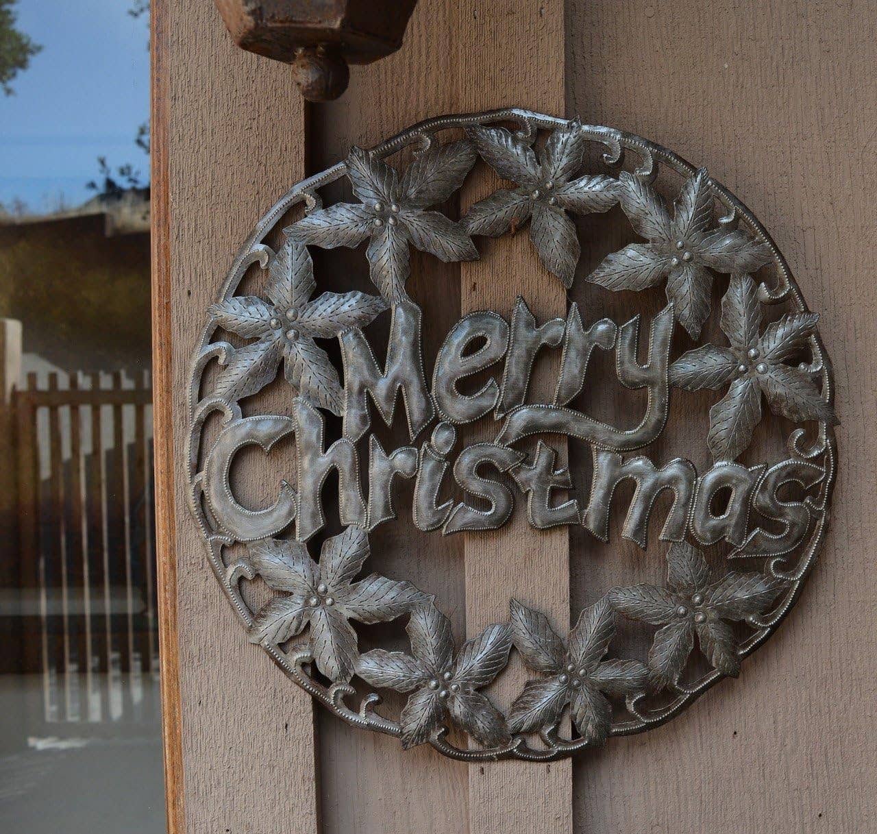 Merry Christmas Wall Plaque 17x17 Handmade Fair Trade Metal