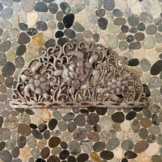 Metal Sea Turtle Arch, Handmade Wall Decor, Nautical 22"x11"