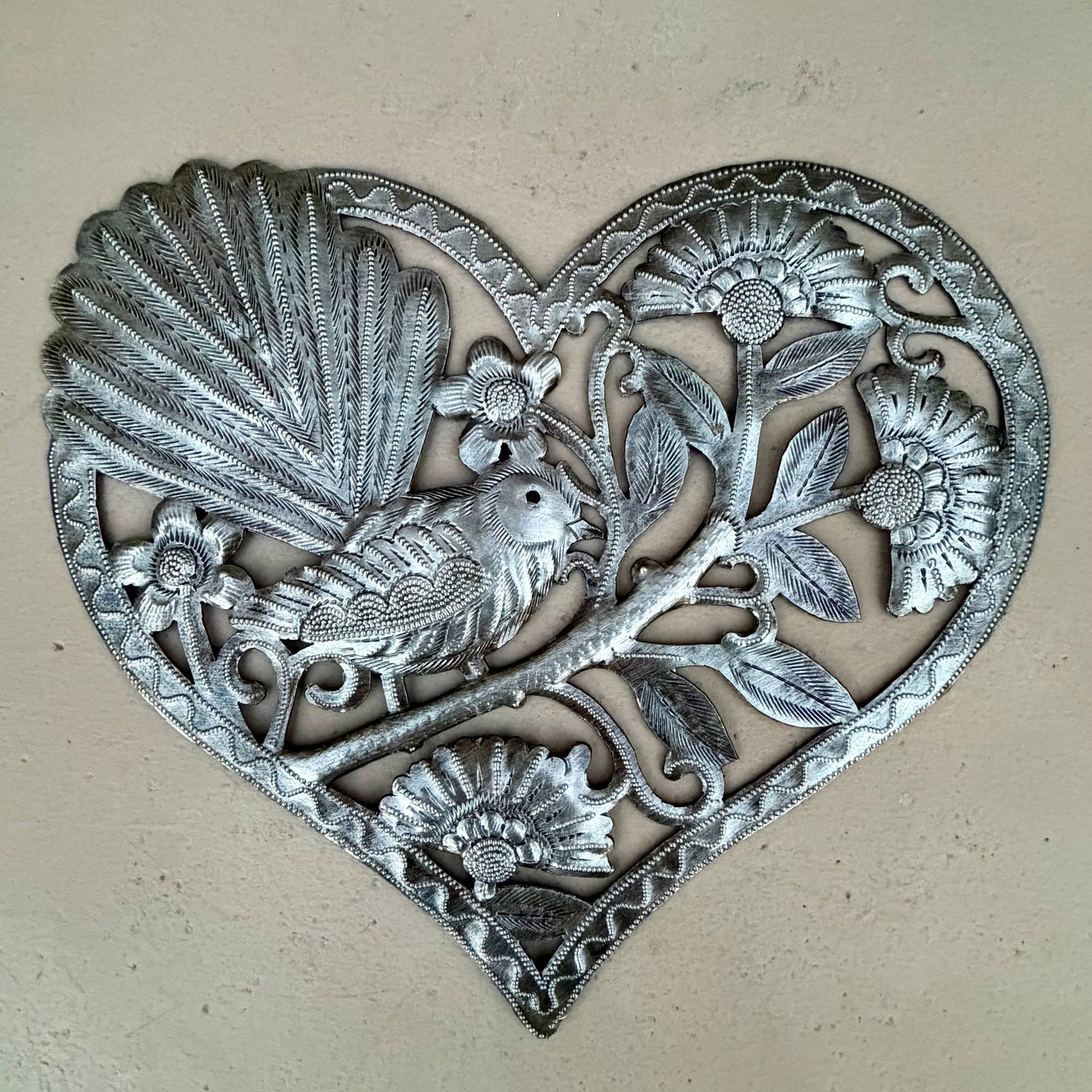 Bird in Heart Haitian Metal Art Wall Decor Fair Trade