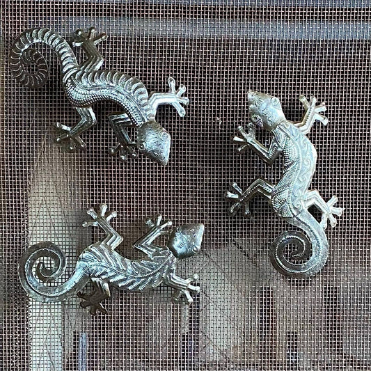 Geckos, Handmade From Recycled Steel Drum Barrels 8" x 6"