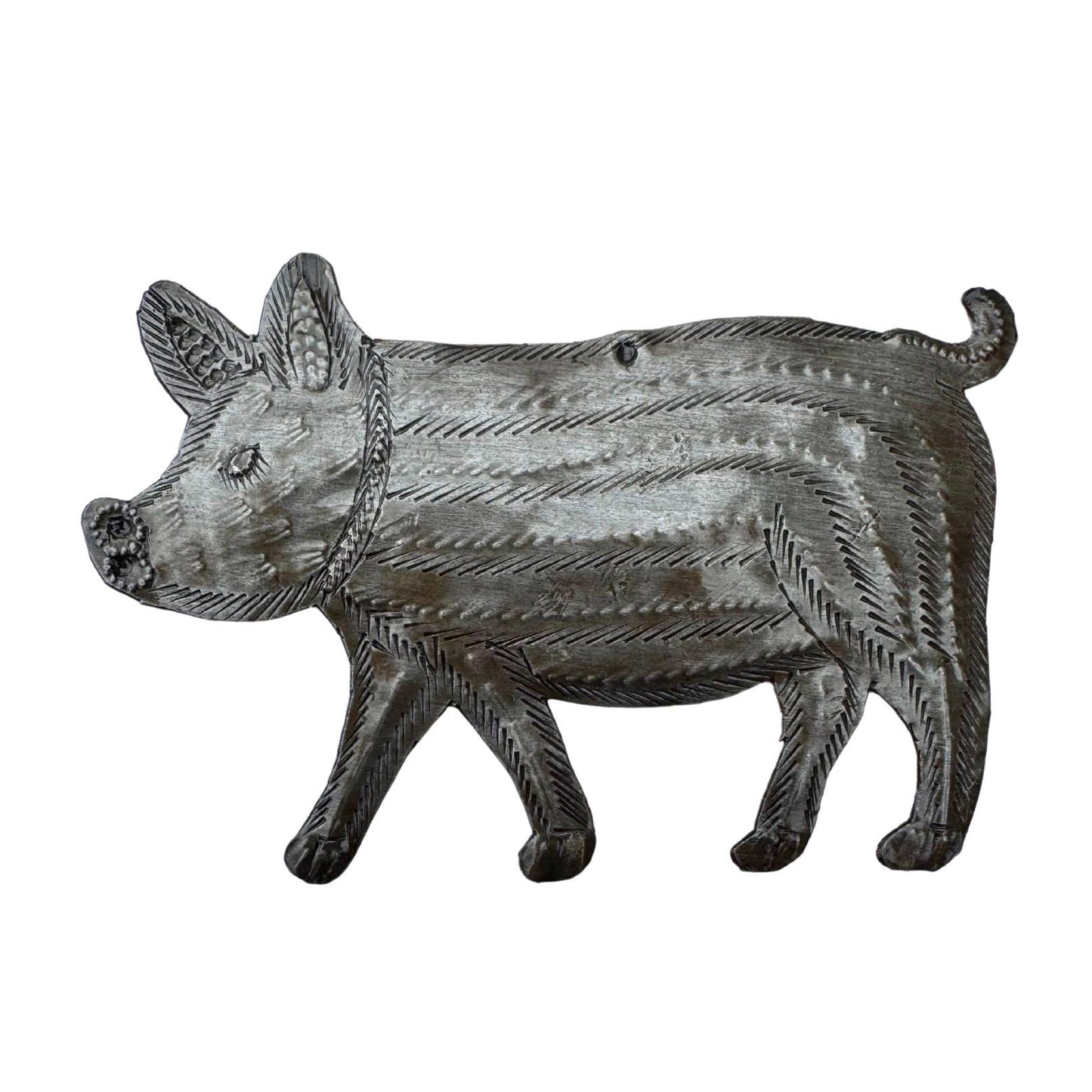 Farm Animal, Hand Cut Pig Ornament, Fair Trade Metal Art 4"