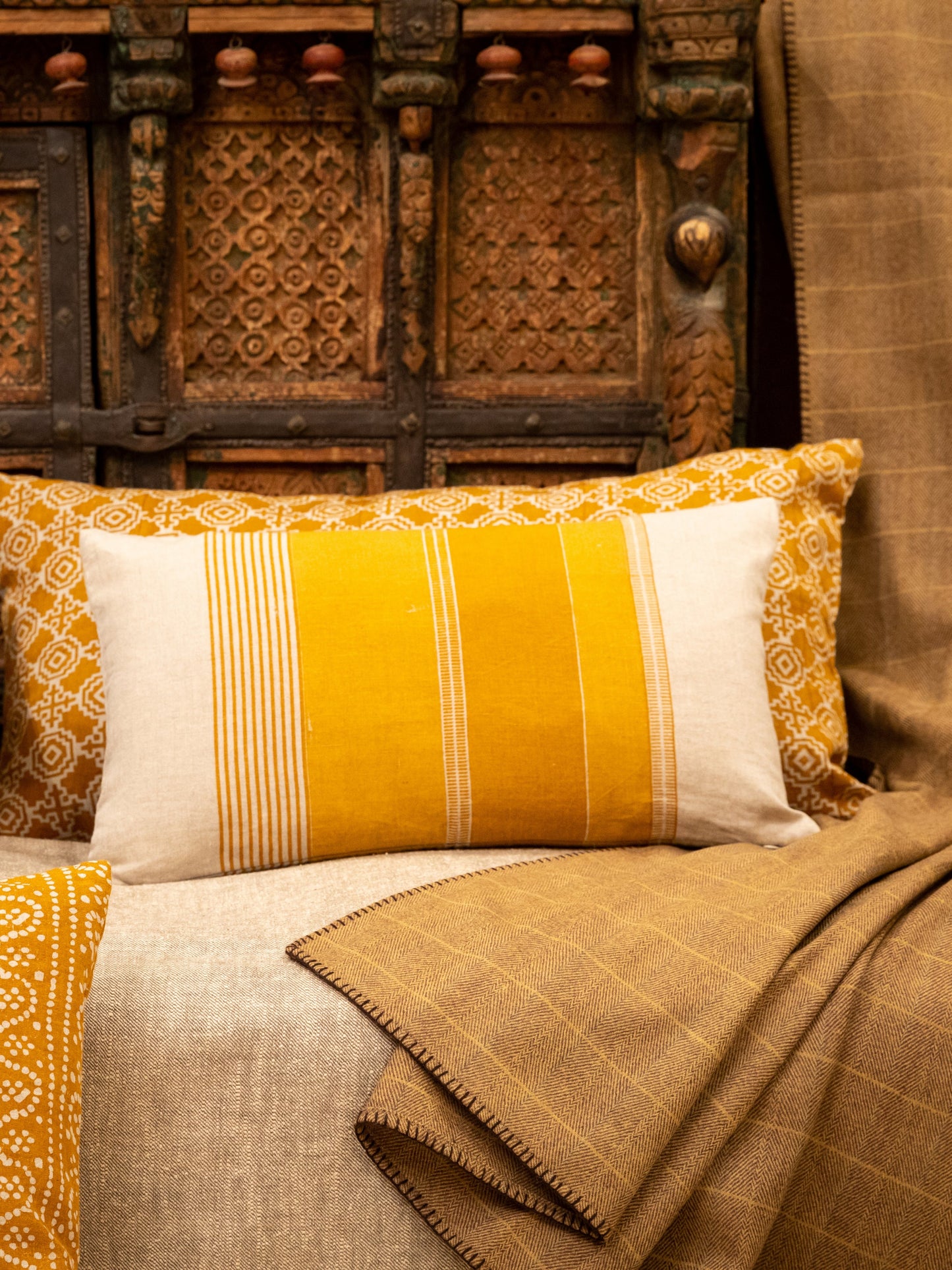 Tulum Stripe Ochre Lumbar Pillow Cover