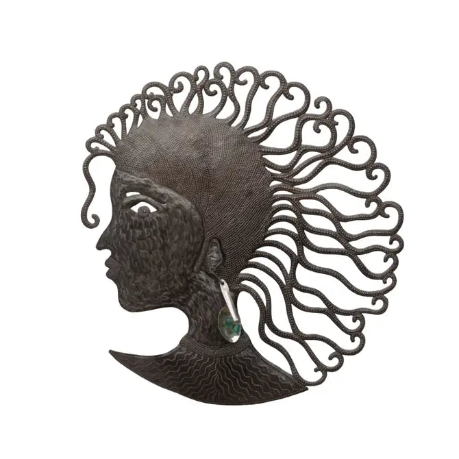 One of a Kind Haitian Girl with Spoon Earring, Metal 23"