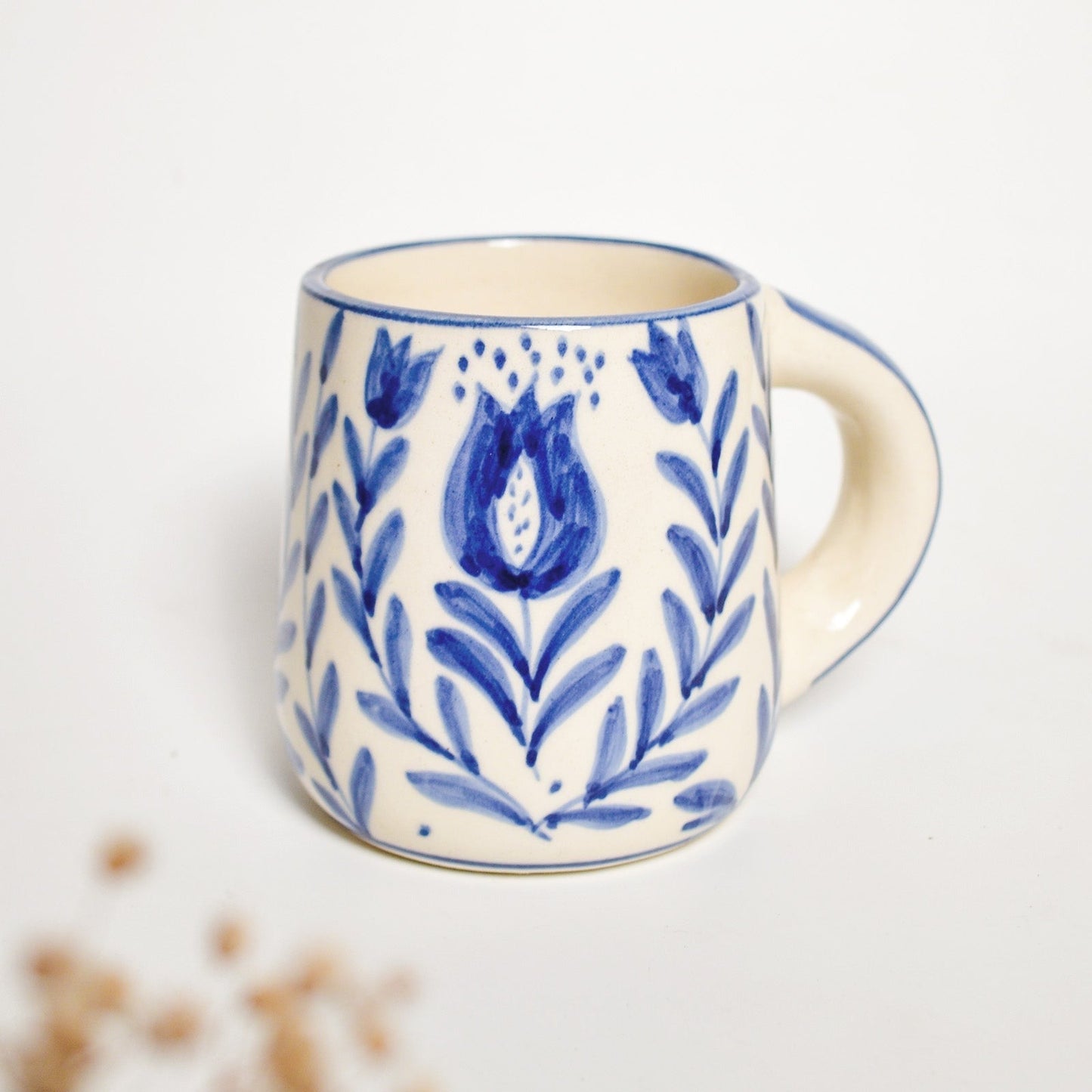 Casa Amarosa Blue Anaar Handpainted Stoneware Coffee Mug – 3.5x3 Inch