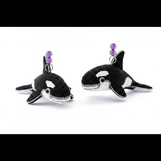 Orca Baby Beaded Figurine – Set of 2 | Handcrafted Glass & Acrylic Bead Sculpture