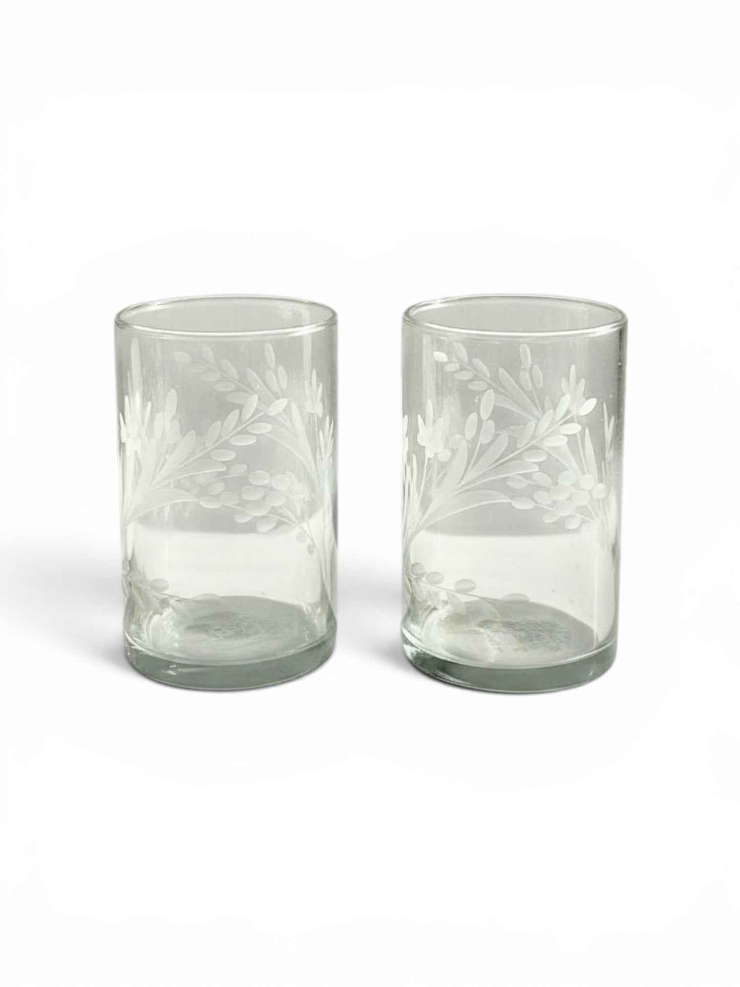 Hand-etched Tumbler Glass, Set of 2