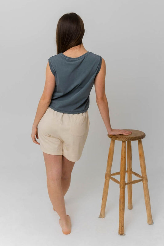 Camiseta crop sin mangas - Azul Antiguo